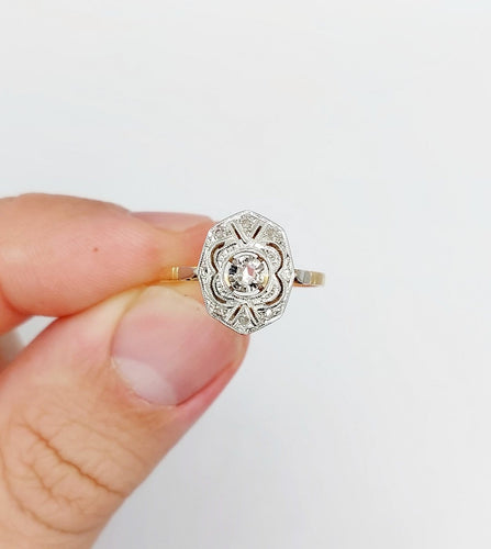 Bague 55.5 Bague Art déco en or 18K, platine et diamants taille rose 58 Facettes A07256