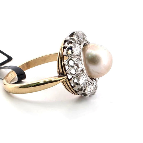 Bague 54 Bague en or jaune 18 ct, argent, diamants et perle naturelle 58 Facettes 353/26 B 187/26