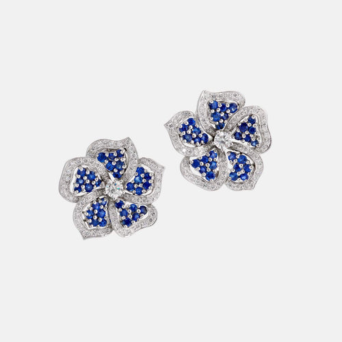 Boucles d'oreilles Tiffany - Boucles d'oreilles fleurs en platine, saphirs et diamants 58 Facettes 198