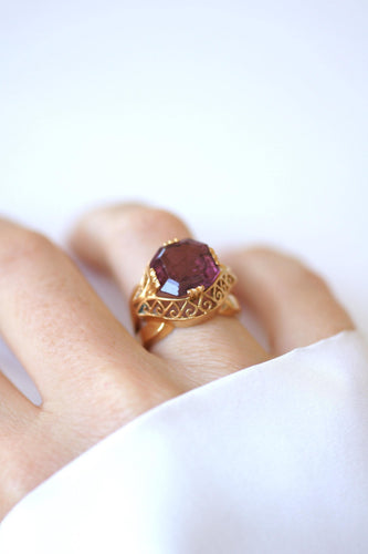 Bague 54 Bague cocktail - Tourmaline rose en or jaune 58 Facettes