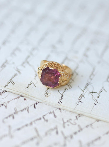 Bague 54 Bague cocktail - Tourmaline rose en or jaune 58 Facettes