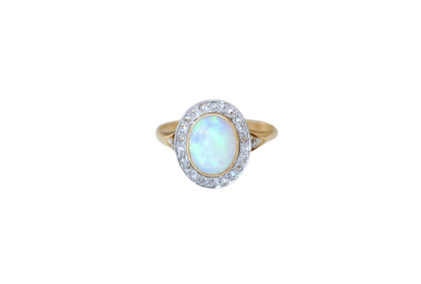 Bague 60.5 Belle Époque - Bague en or jaune, platine, opale et diamants 58 Facettes