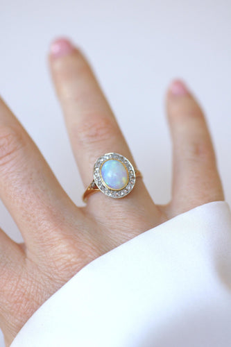Bague 60.5 Belle Époque - Bague en or jaune, platine, opale et diamants 58 Facettes