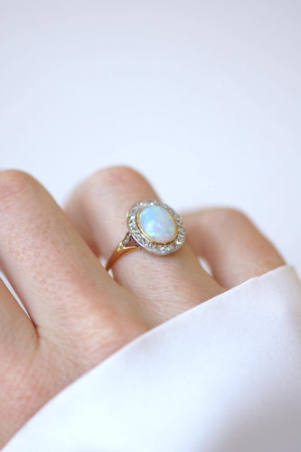 Bague 60.5 Belle Époque - Bague en or jaune, platine, opale et diamants 58 Facettes
