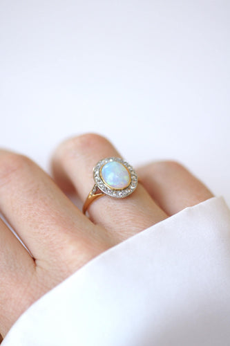 Bague 60.5 Belle Époque - Bague en or jaune, platine, opale et diamants 58 Facettes