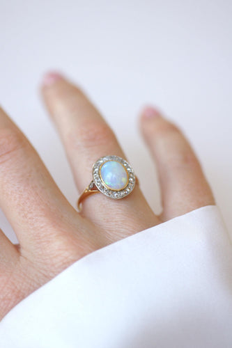 Bague 60.5 Belle Époque - Bague en or jaune, platine, opale et diamants 58 Facettes