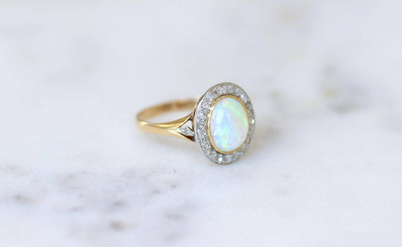 Bague 60.5 Belle Époque - Bague en or jaune, platine, opale et diamants 58 Facettes