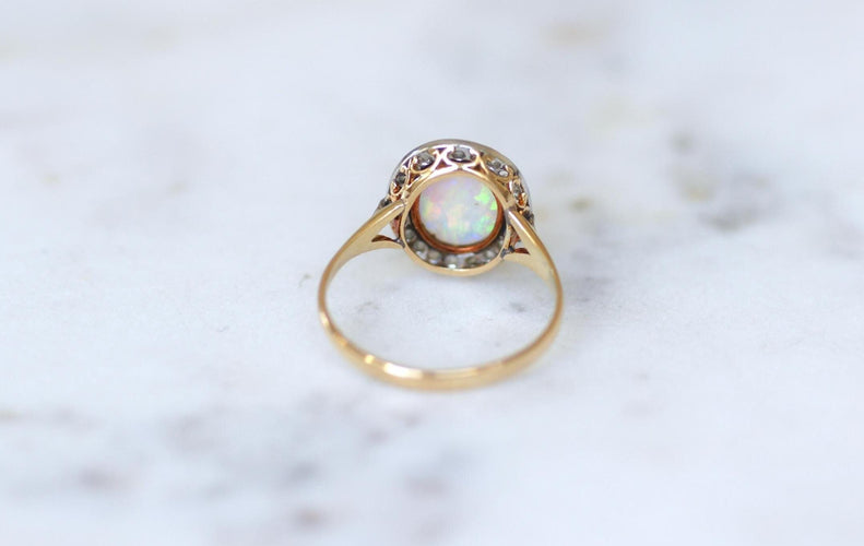 Bague 60.5 Belle Époque - Bague en or jaune, platine, opale et diamants 58 Facettes