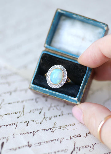 Bague 60.5 Belle Époque - Bague en or jaune, platine, opale et diamants 58 Facettes