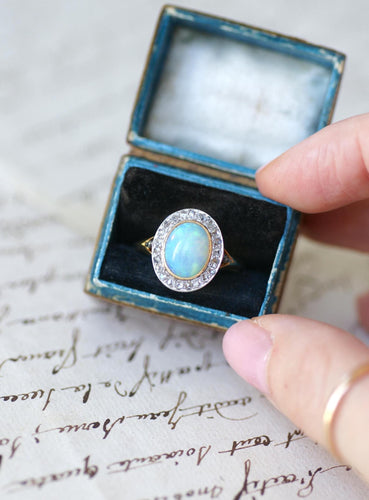 Bague 60.5 Belle Époque - Bague en or jaune, platine, opale et diamants 58 Facettes