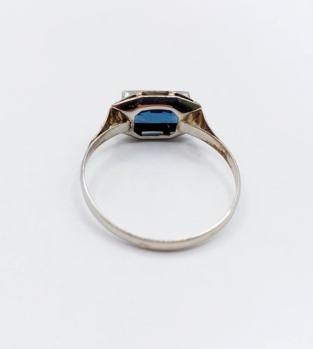 Bague 56 Art déco - Bague géométrique en or blanc 18k et verre bleu 58 Facettes A07155