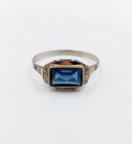 Bague 56 Art déco - Bague géométrique en or blanc 18k et verre bleu 58 Facettes A07155
