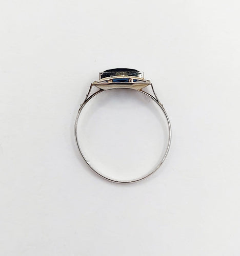 Bague 56 Art déco - Bague géométrique en or blanc 18k et verre bleu 58 Facettes A07155