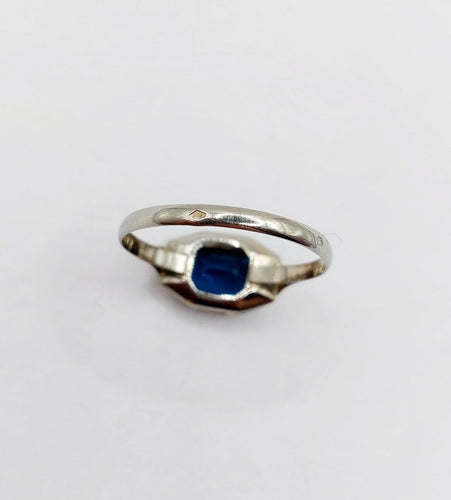 Bague 56 Art déco - Bague géométrique en or blanc 18k et verre bleu 58 Facettes A07155