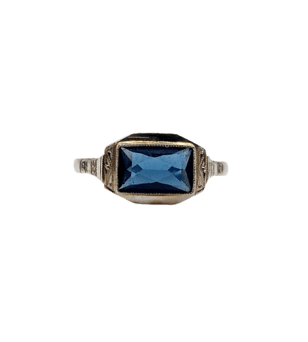 Bague 56 Art déco - Bague géométrique en or blanc 18k et verre bleu 58 Facettes A07155