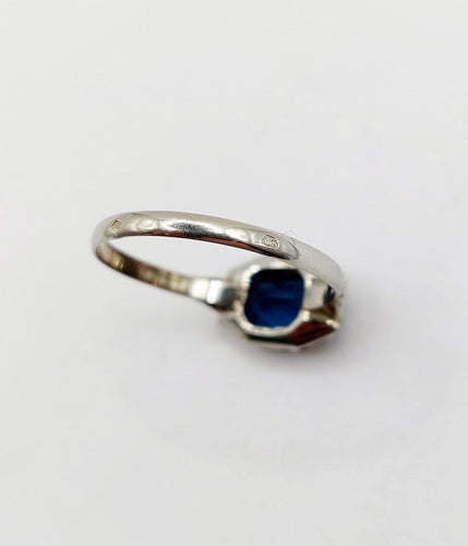 Bague 56 Art déco - Bague géométrique en or blanc 18k et verre bleu 58 Facettes A07155