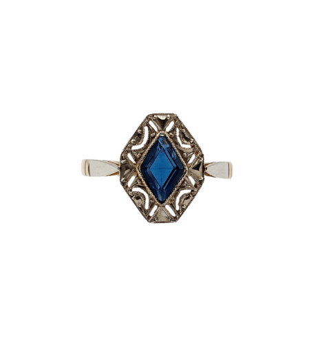 Bague 53.5 Bague Art déco en or 18k, pierre bleue et monture géométrique 58 Facettes A07156