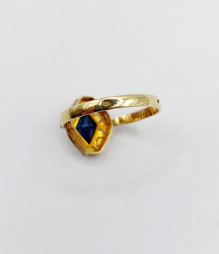 Bague 53.5 Bague Art déco en or 18k, pierre bleue et monture géométrique 58 Facettes A07156