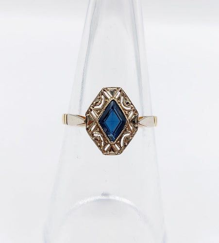 Bague 53.5 Bague Art déco en or 18k, pierre bleue et monture géométrique 58 Facettes A07156