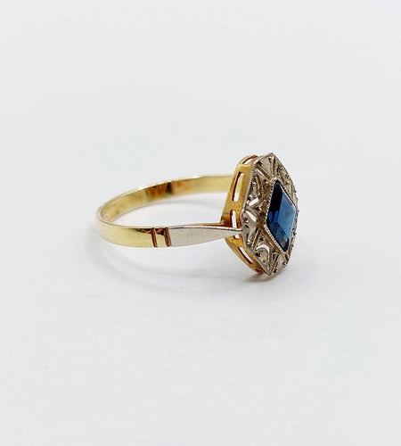 Bague 53.5 Bague Art déco en or 18k, pierre bleue et monture géométrique 58 Facettes A07156