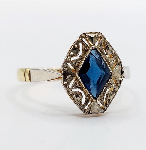 Bague 53.5 Bague Art déco en or 18k, pierre bleue et monture géométrique 58 Facettes A07156