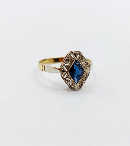 Bague 53.5 Bague Art déco en or 18k, pierre bleue et monture géométrique 58 Facettes A07156