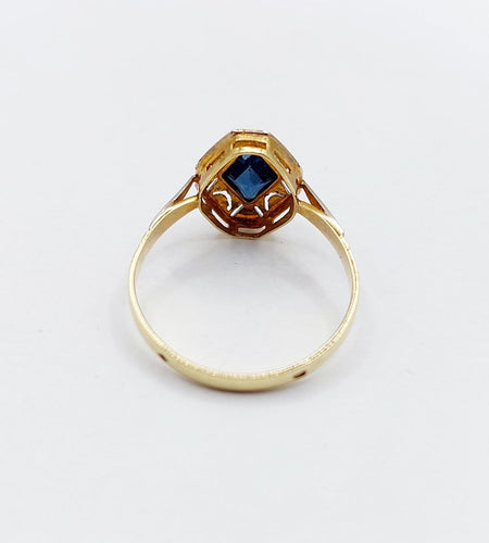 Bague 53.5 Bague Art déco en or 18k, pierre bleue et monture géométrique 58 Facettes A07156