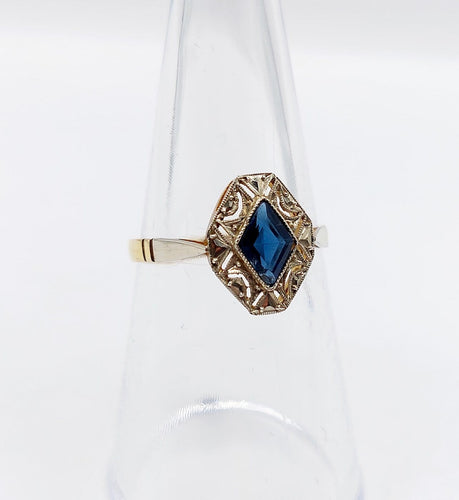 Bague 53.5 Bague Art déco en or 18k, pierre bleue et monture géométrique 58 Facettes A07156