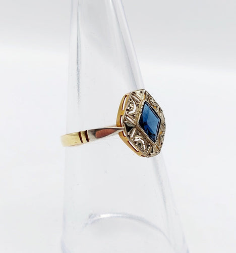 Bague 53.5 Bague Art déco en or 18k, pierre bleue et monture géométrique 58 Facettes A07156