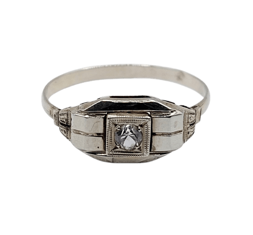 Bague 54.5 Bague tank Art déco en or blanc 18k et spinelle synthétique 58 Facettes A07171