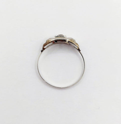 Bague 54.5 Bague tank Art déco en or blanc 18k et spinelle synthétique 58 Facettes A07171