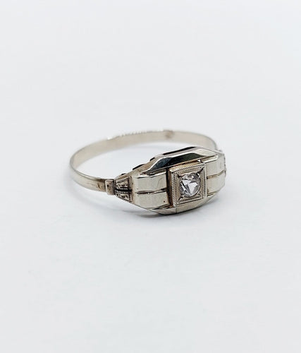 Bague 54.5 Bague tank Art déco en or blanc 18k et spinelle synthétique 58 Facettes A07171