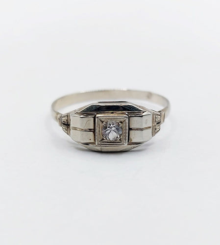 Bague 54.5 Bague tank Art déco en or blanc 18k et spinelle synthétique 58 Facettes A07171