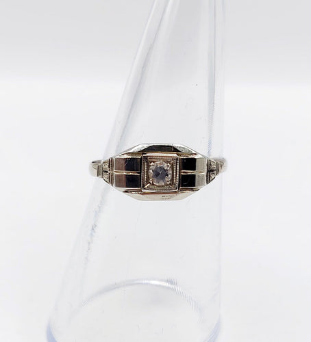 Bague 54.5 Bague tank Art déco en or blanc 18k et spinelle synthétique 58 Facettes A07171