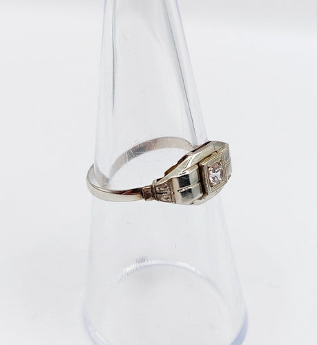 Bague 54.5 Bague tank Art déco en or blanc 18k et spinelle synthétique 58 Facettes A07171