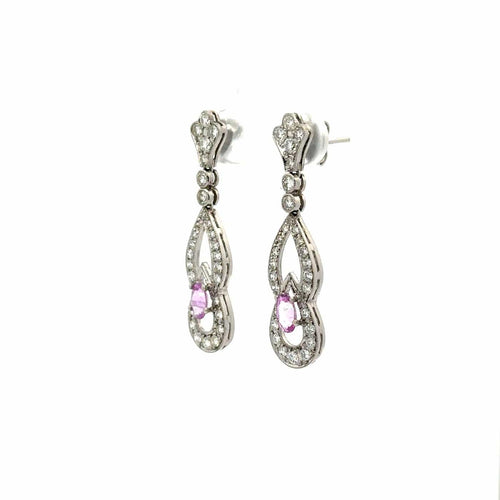 Boucles d'oreilles Imperial Elegance - Boucles d'oreilles en platine, diamants et saphirs roses 58 Facettes 50467