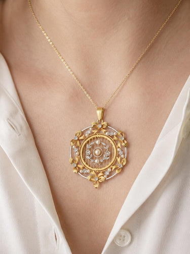 Pendentif Belle Époque - Pendentif rond en or jaune, perles et diamants 58 Facettes 1233.4