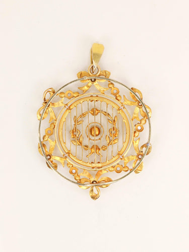 Pendentif Belle Époque - Pendentif rond en or jaune, perles et diamants 58 Facettes 1233.4