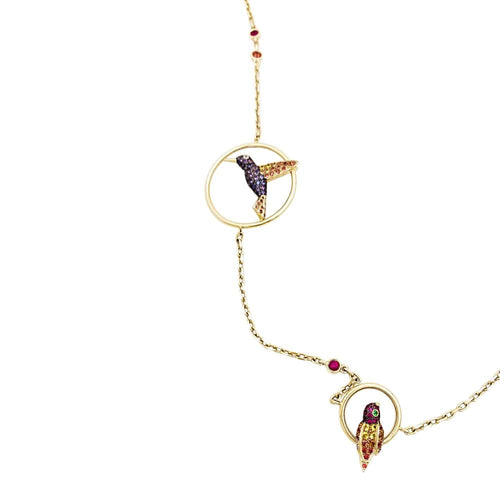 Collier Boucheron Nuri - Sautoir en or rose, saphirs, tsavorites et diamants 58 Facettes 35702