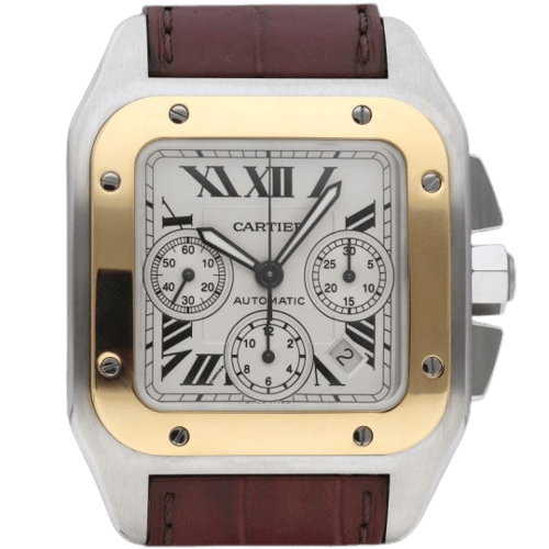 Montre Cartier Santos 100 XL - Montre chronographe en or jaune et acier 58 Facettes MT46737