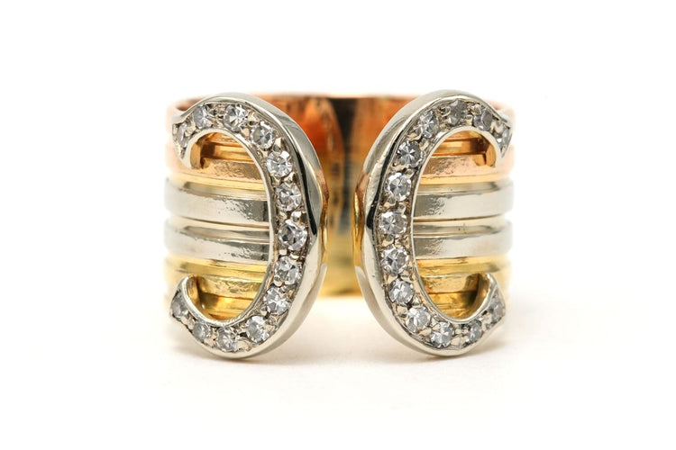 Bague 49 Cartier Double C - Bague en or jaune, blanc et rose avec diamants 58 Facettes B869