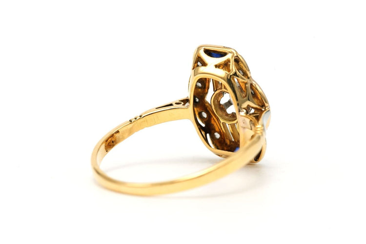 Bague 57 Bague Art déco en or jaune et blanc 18 carats, diamants et saphirs 58 Facettes 23810