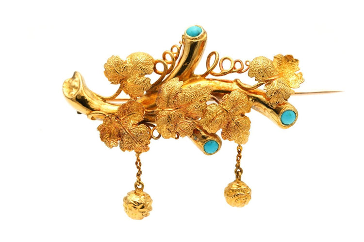 Broche Napoléon III - Broche en or jaune et turquoises 58 Facettes B872