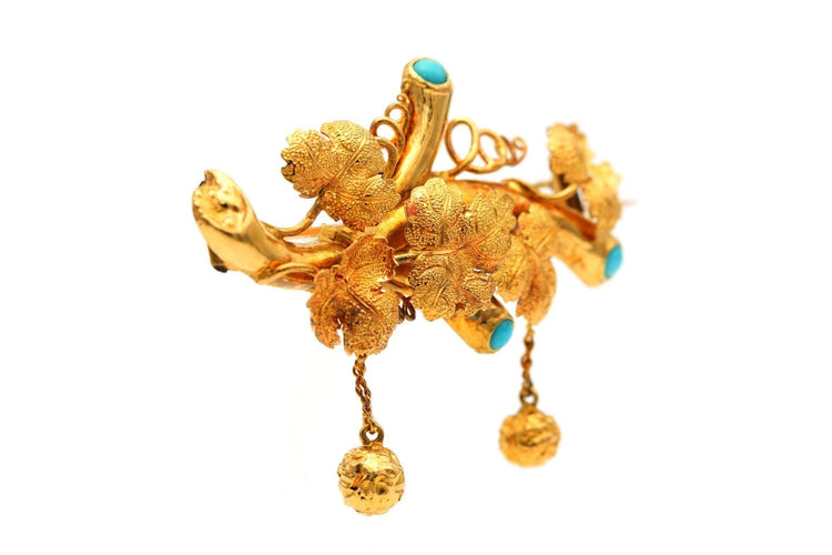 Broche Napoléon III - Broche en or jaune et turquoises 58 Facettes B872