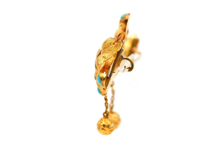 Broche Napoléon III - Broche en or jaune et turquoises 58 Facettes B872