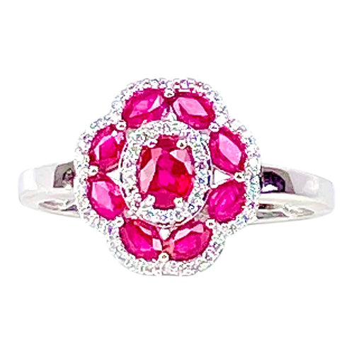 Bague 52 Bague en or blanc, rubis et diamants 58 Facettes AB733