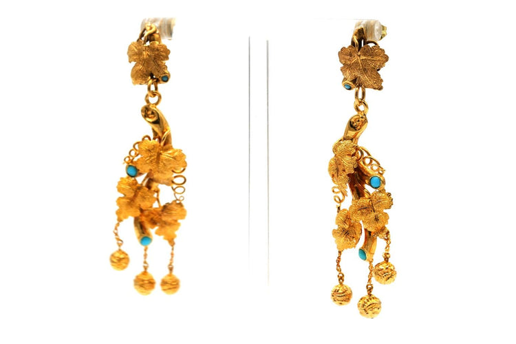Boucles d'oreilles Napoléon III - Boucles d'oreilles en or jaune et turquoises 58 Facettes B879
