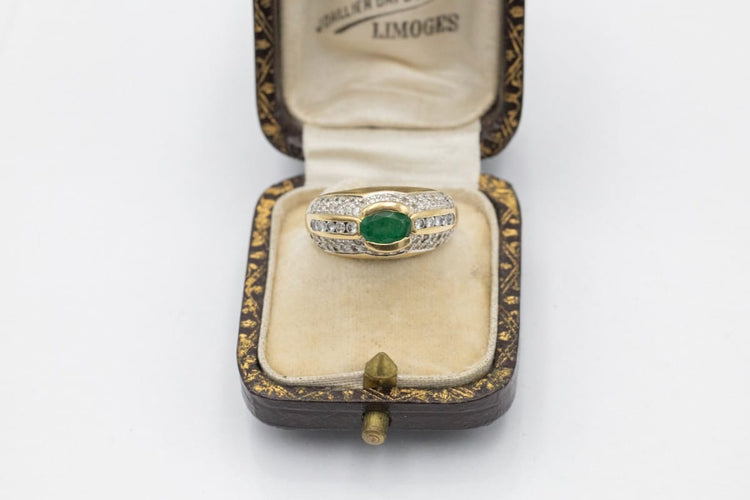 Bague 53 Bague vintage en or jaune avec émeraude et diamants 58 Facettes 12077