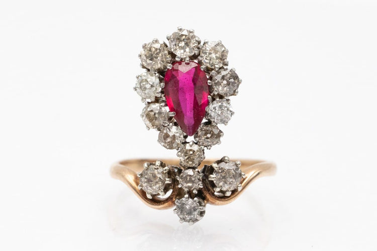 Bague 52 Bague Art nouveau en or jaune, platine, diamants et rubis synthétique 58 Facettes 10660
