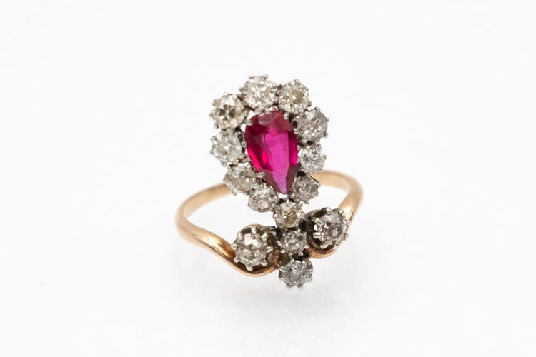 Bague 52 Bague Art nouveau en or jaune, platine, diamants et rubis synthétique 58 Facettes 10660